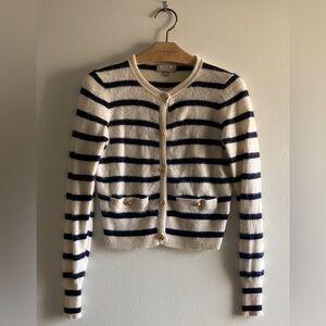 J. Crew brushed cashmere fitted cardigan in stripe w/ gold buttons